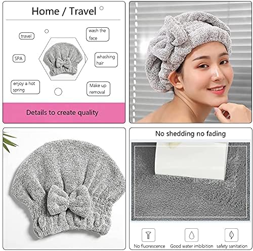 SportMore Microfiber Hair Towel Wrap, Soft Absorbent & Quick Drying Cap Set for Curly Thick Hair, Women & Girls - 2 Pcs (Stripe & Gray)