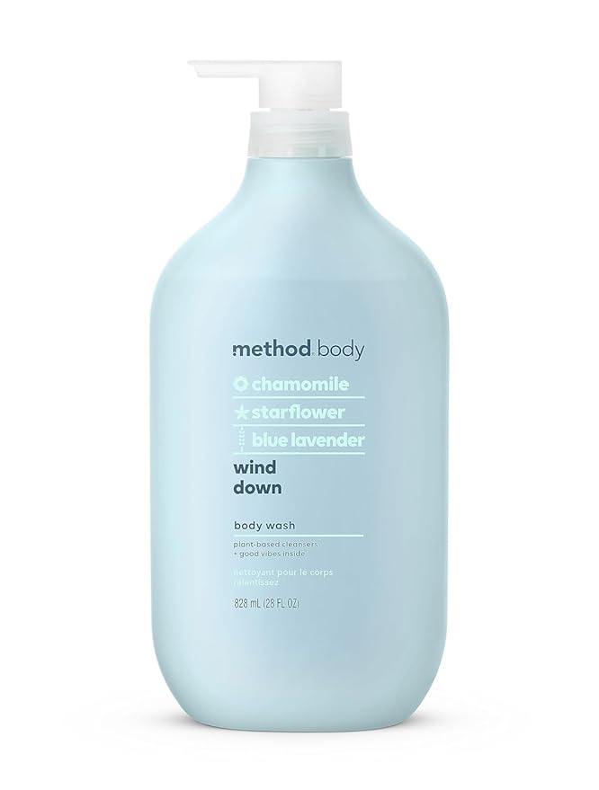 method Body Wash, Wind Down - Leaves Skin Feeling Soft & Moisturized, Made Without Parabens, Notes of Chamomile, Starflower & Blue Lavender, 28 Fl Oz