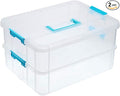 BTSKY 2 Layer Stack & Carry Box, Plastic Multipurpose Portable Storage Container Box Handled Organizer Storage Box for Organizing Stationery, Sewing, Art Craft, Jewelry and Beauty Supplies Blue