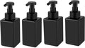 UUJOLY Foaming Soap Dispenser, 22oz Refillable Pump Bottle Plastic for Liquid Soap, Shampoo, Body Wash, 4 Pcs, Black