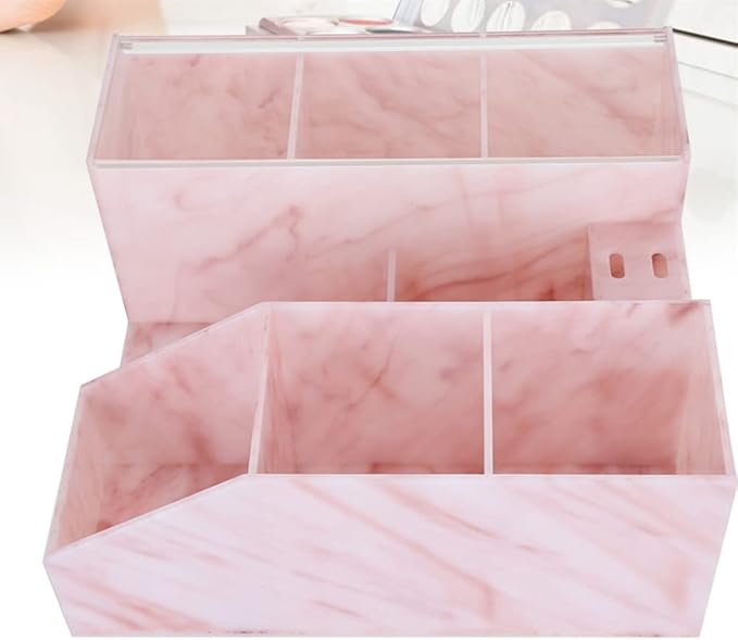 LIXIMMAZN Acrylic Large Capacity Makeup Organizer, Grafting Beauty Extension Supplies Lash Storage Display, Eyelash Storage Case Brush Tweezers Cosmetic Holder (Pink Marble)