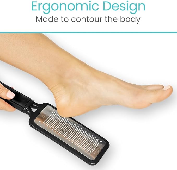 Vive Foot File (3 Pack) - Feet Scraper for Dead Skin - Heel Grater, Callus Remover Scrubber Tool, Rasp for Cracked Heels - Stainless Steel Pedicure Filer for Men & Women - Use on Wet or Dry Skin