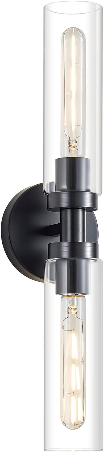 2-Light Black Bathroom Light Fixtures Over Mirror Modern Farmhouse Vanity Light Wall Lighting with Clear Glass Shade for Bathroom, Bedroom, Hallway, Cabinet