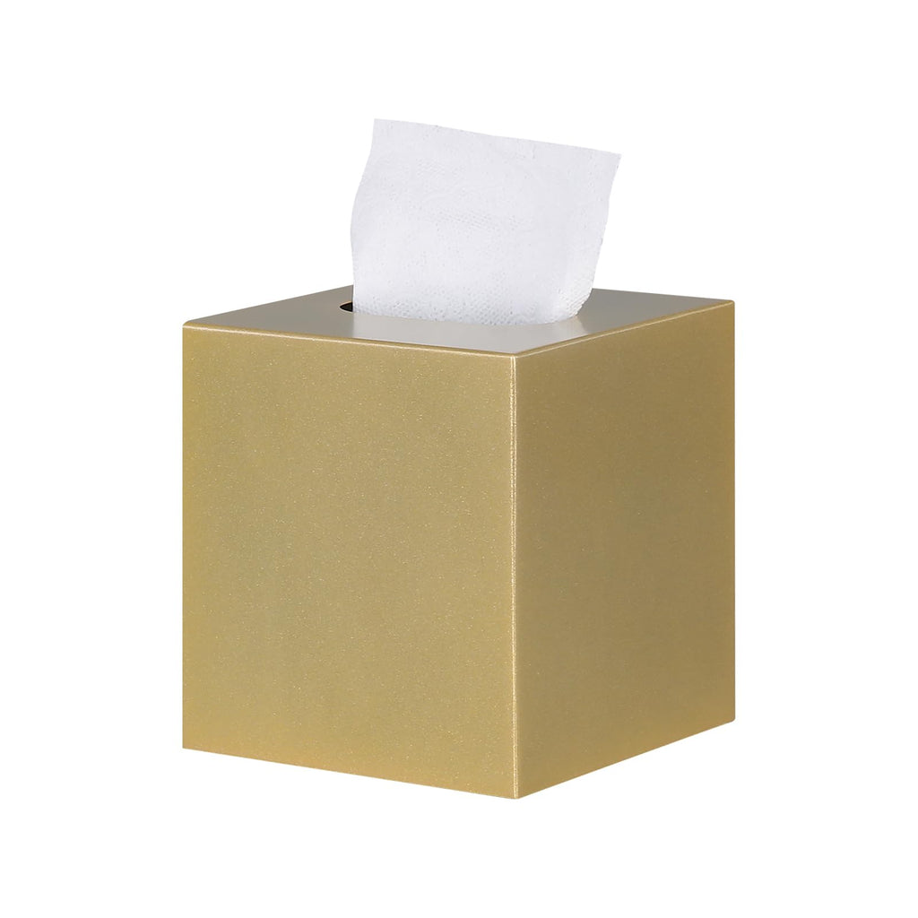 HOUSE DIARY Metal Square Tissue Box lid, Modern Facial Tissue Holder for Bathroom Vanity Tops, Bedroom Dressers, Nightstands, Desks, Offices (Gold)