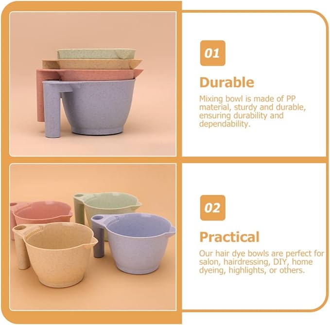Minkissy Wheat Straw Hair Color Mixing Bowl - 2 Pack Stackable Portable Tint Bowl for Salon & Home Use - Pink