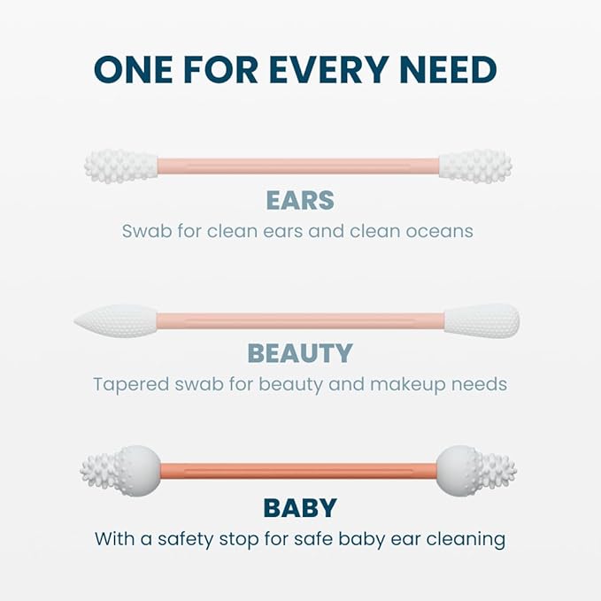 LastSwab™ Baby Reusable Q-Tips for Newborns & Infants - Gentle Silicone Safety Swabs, Ear & Nose Cleaner - Washable Cotton Swab Alternative, BPA-Free, Zero Waste - Peach