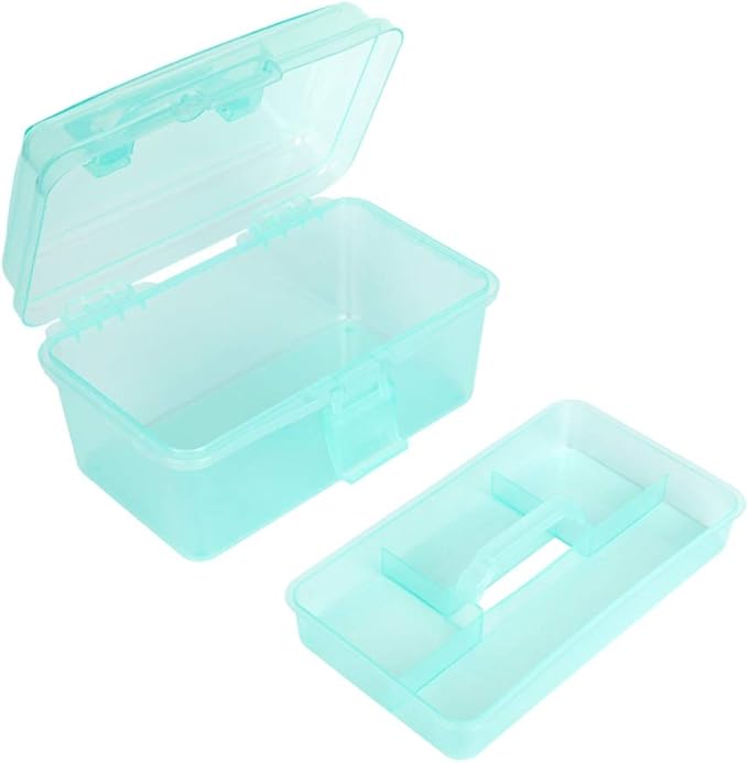 BangQiao Multipurpose Plastic Art and Craft Supply Storage Container Bin Case with Removable Tray and Handle, First Aid Box Organizer, Clear&Green
