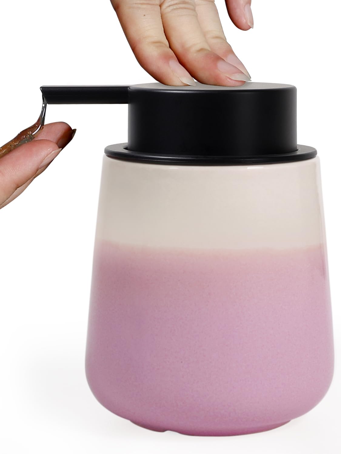 INGOFIN Pink Ceramic Liquid Soap Dispenser, Lotion Pump for Bathroom Sink