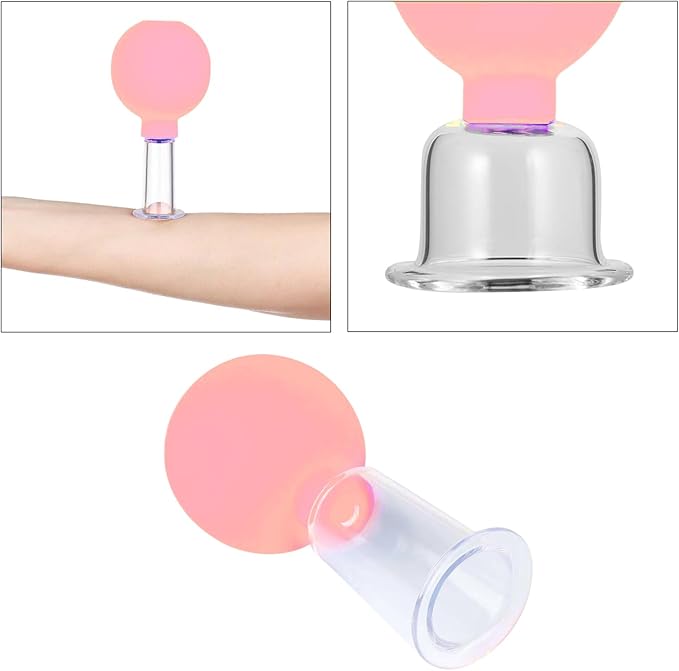 4 Pieces Plastics Facial Suction Cupping Set-Silicone Vacuum Suction Massage Cups Anti Cellulite Lymphatic Therapy Sets for Eyes, Face and Body (Pink)