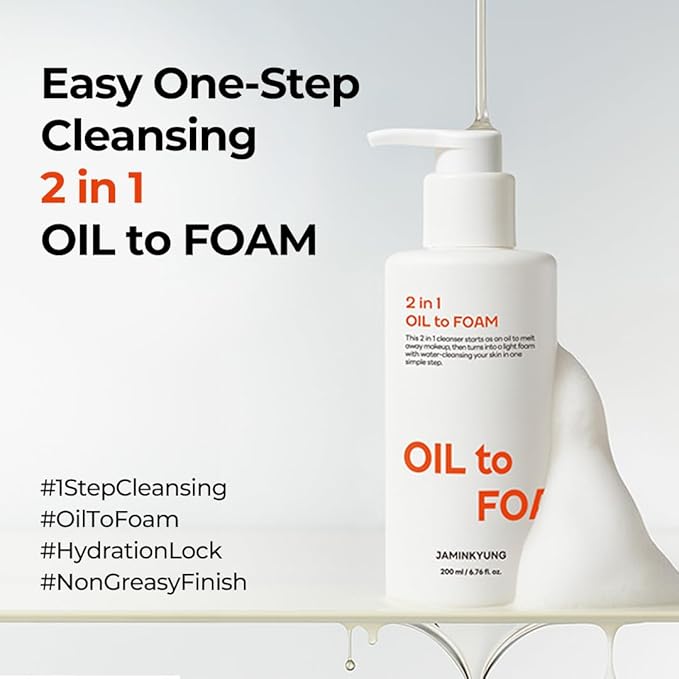 Jaminkyung 1-Step Oil-to-Foam Face Cleanser, Pore Minimizing & Blackhead Remover, Melting Cleansing Oil for Daily Makeup Removal, Sebum Control Korean Skin Care (6.76 fl oz)