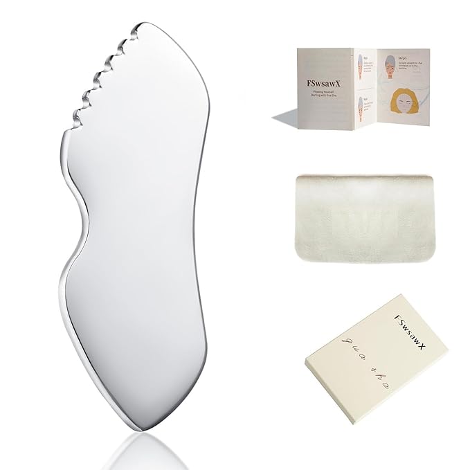 FSwsawX Stainless Steel Gua Sha Facial Tools, Face Comb & Massager Metal Gua sha Tool for Blood Circulation & Lymphatic Drainage, Body and Face Gua Sha Stone for Tighten Skin