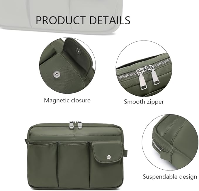 Storage Bag-arge Cosmetic Bag for Women Travel Makeup Bag Zip Up Bag Pure Cotton Canvas Can be Suspended (Army Green)