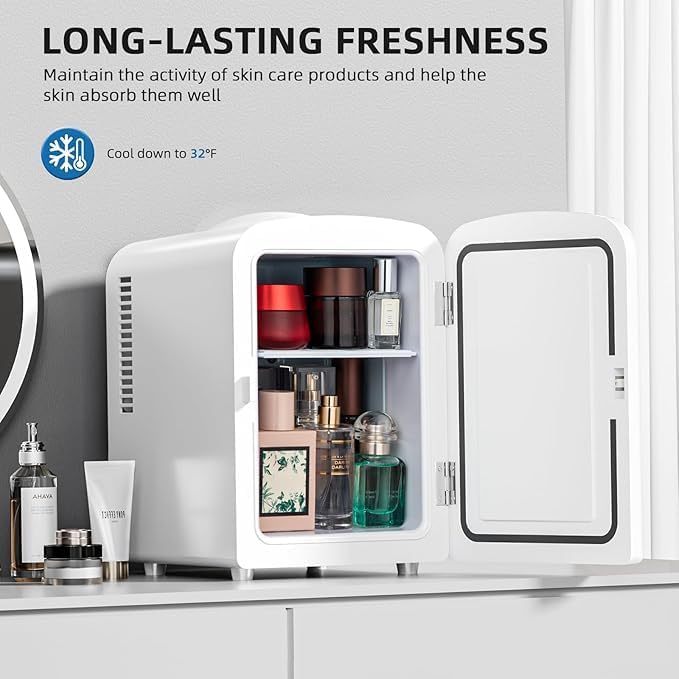 Electactic Compact Refrigerator, Portable Mini Fridge, Skin Care 4L/6 Cans, for Bedroom, Car, Office & Dorm, Small Cooler for Cosmetics, Beverage and Food, White
