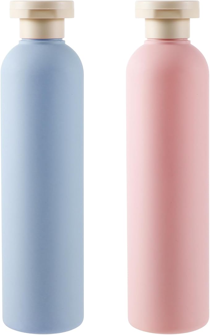 Molain 2-Pack Squeeze Bottles, 260ml Plastic Refillable Travel Containers with Flip Cap - Leak Proof for Shampoo, Creams, Lotion, Conditioner (Blue + Pink)