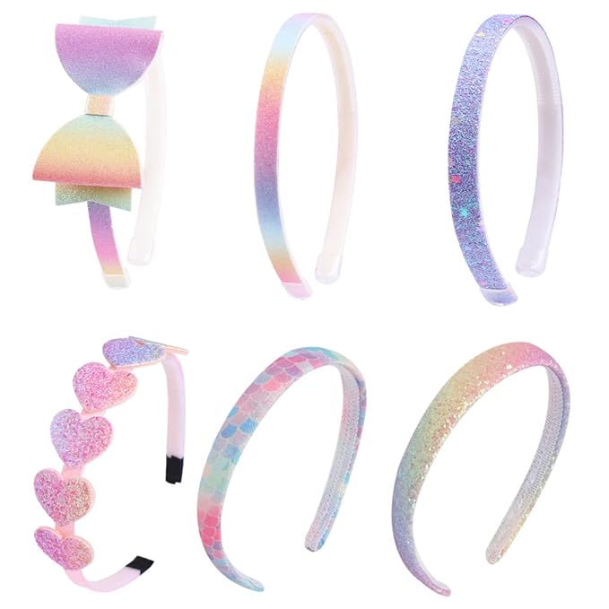 6 pack Girls Headbands Glitter Kids Hair Accessories Bow/Heart/Star Shaped Sweet Hairband For Toddler/Girls/Teens