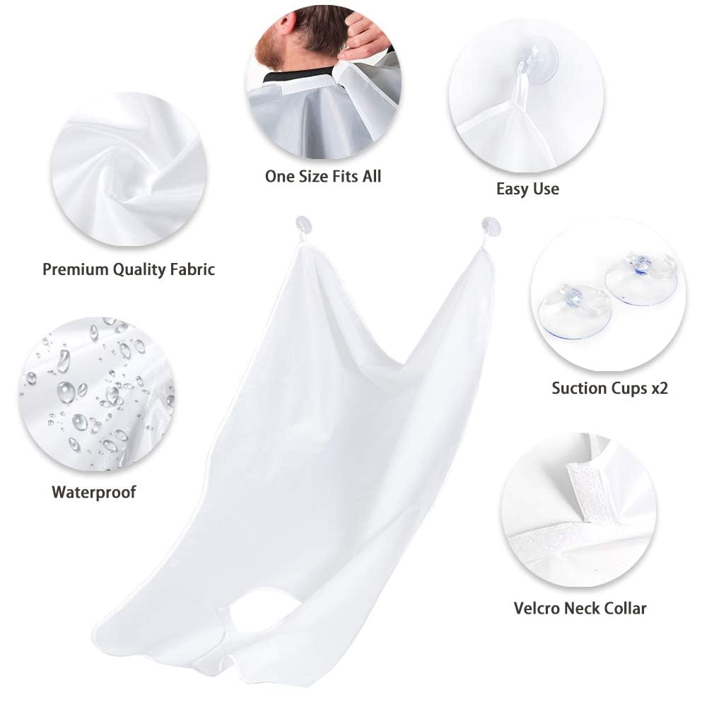 FITALA Beard Trimming Catcher Bib, Black Waterproof Apron with Suction Cups, 47.2 x 30.7 inches (White)
