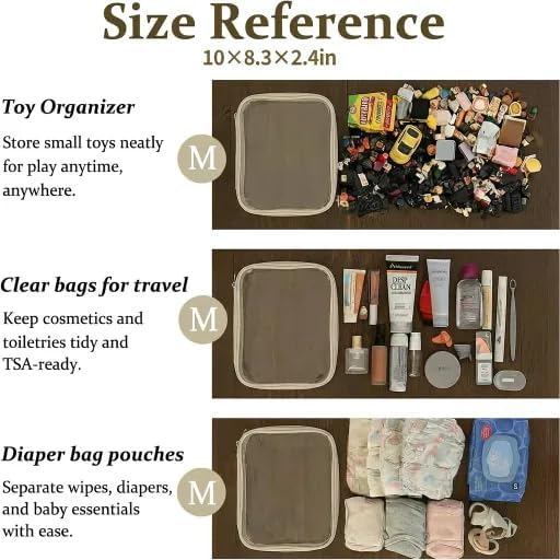 WELPIRT 4 pcs Clear Zipper Pouches,Hard Shell Zipper Case, Toiletry Bag for Travel, CLear Diaper Bag, Toiletry Pouch, Travel Organizer, Cosmetic Bag,Toy Storage Bins (M+3S)(Ivory)
