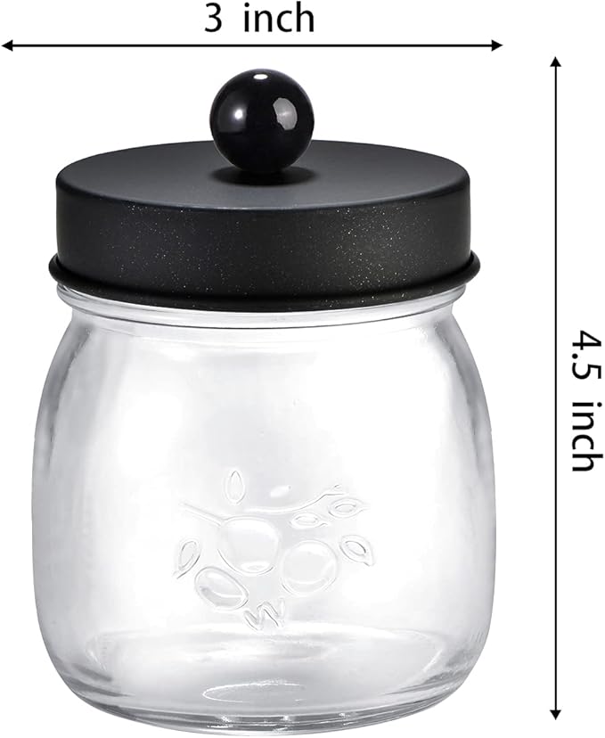 SheeChung 6 Pack Qtip Holders with Labels, Bathroom Organizers and Storage, Bathroom Decor, Apothecary Jars with Lids, Small Mason Jars for Qtips, Cottons, Floss, Balls, Cotton Swabs-Black