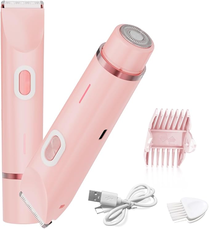 Bikini Trimmer for Women,2-in-1 Electric Razors for Womens with Painless Ceramic Blades,Waterproof Wet & Dry Use,Rechargeable Dual Head Electric Shaver for Pubic Legs Underarm Face Hairs& Body