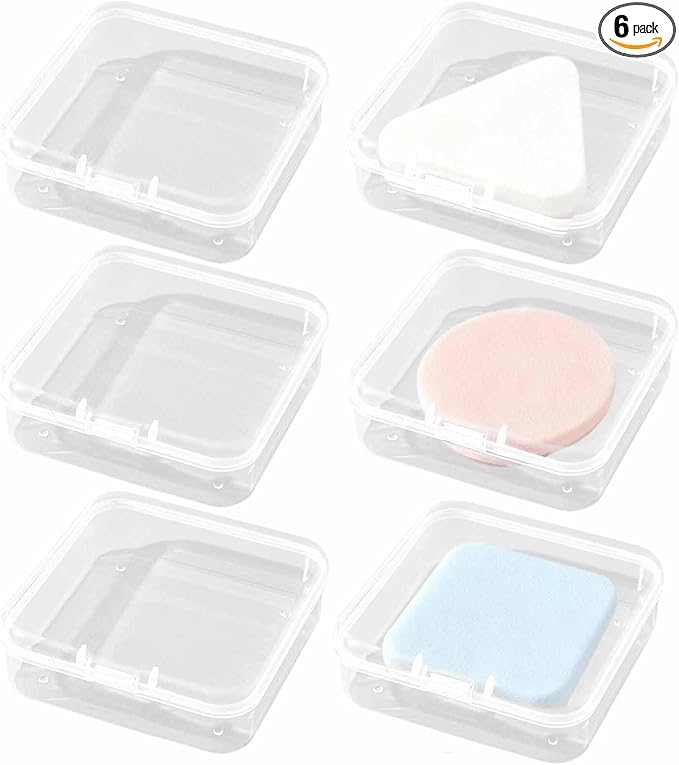 6 PCS Square Powder Puff Holders Cases Clear Makeup Sponge Protective Container Portable Beauty Blender Holder Reusable Dust-Proof Pocket Cosmetic Puff Box Beauty Makeup Tools for Travel (Transparent)