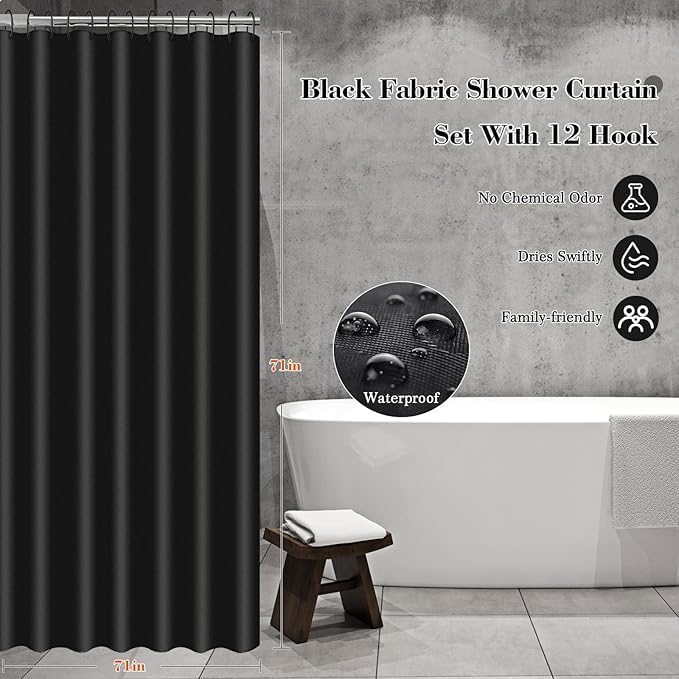 ALPIRIRAL Black Bathroom Accessories Set, 23Pcs Bath Accessory Sets Complete with Bathtub Mat, Shower Curtain Set with Hooks, Soap Dispenser, Toothbrush Holder, Qtip Holder, Trash Can, Toilet Brush