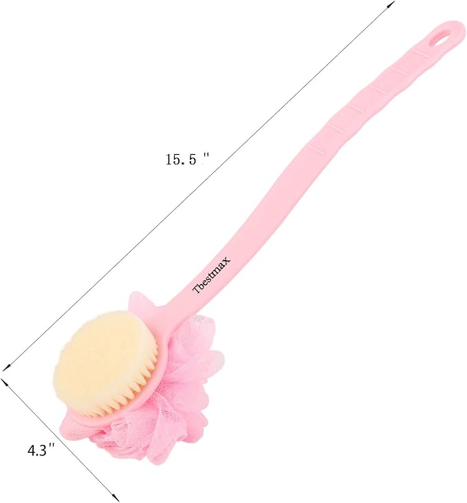 Tbestmax Loofah Back Scrubber Long Handle Shower Body Brush with Soft Mesh Sponge for Women Skin Exfoliating Bath, Massage