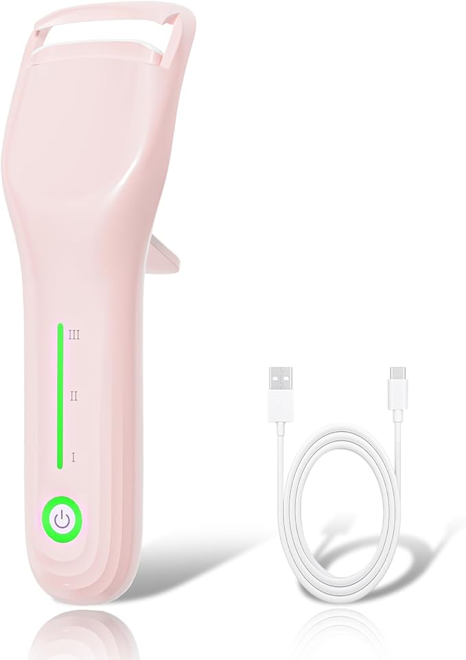Heated Eyelash Curler for Women, Type-C Rechargeable with 3 Temp Settings & Silicone Pad for Natural C Curl, Travel-Friendly Heated Lash Curler (Pink)