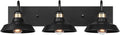 Globe Electric 63000199 24" 3-Light Vanity Light, Matte Black, Brass Accents, Exposed Bulb, Bathroom/Makeup Mirror, Wall Light
