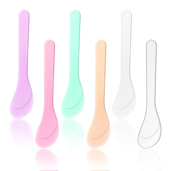 Exircy 6 PCS Plastic Cosmetic Spatula, Candy Color Makeup Scoops Spatulas Stick Applicator Reusable Cosmetic Mask Mixing Spoon Spa Makeup Tools for Lotions Moisturizers DIY Cream Mixing