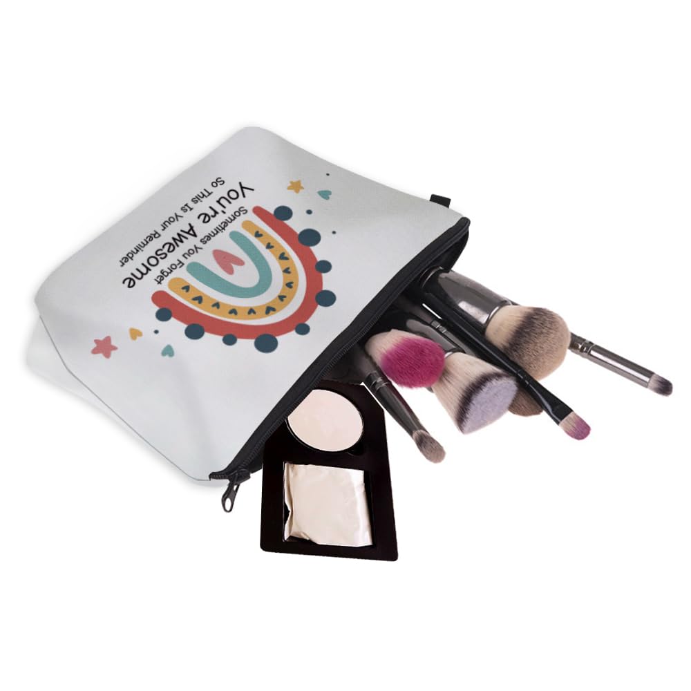 Deanfun Small Makeup Case - Cute and Waterproof Cosmetic Bag for Women(Rainbow, Sometimes You Forget That You'Re Awesome, So This Is Your Reminder D5-56372)