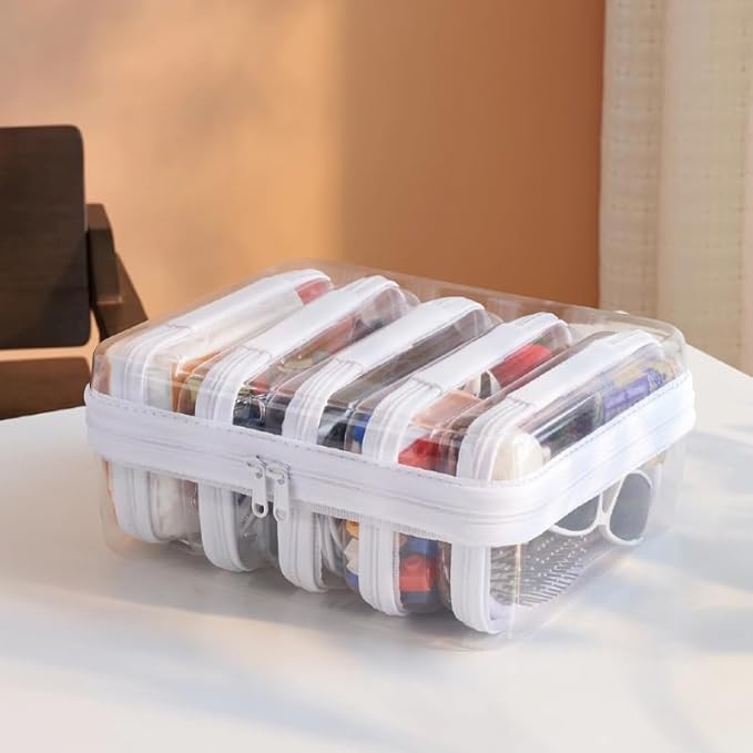 WELPIRT 6 pcs Zipper Pouches, Hard Shell Toiletry Bag, Stackable Travel Organizer, Cosmetic Bags, Transparent Diaper Bag, Storage Cases (Tall M + 5S)
