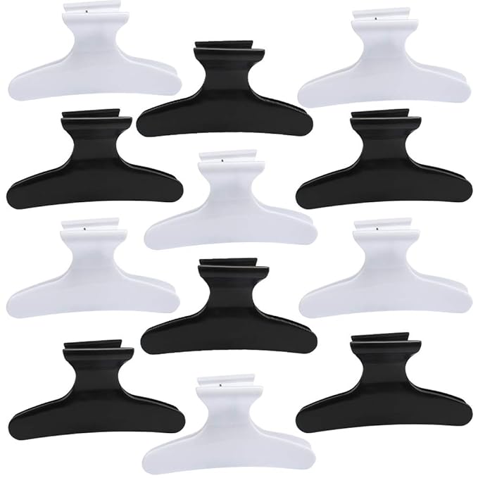 BAHABY Hair Clips for Styling Sectioning 12 Pack Black White Butterfly Clamps Hair Claw Clips Pro Salon Hair Clips for Styling, Sectioning, Cutting and Coloring