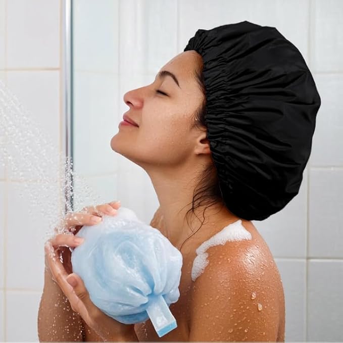 Edoneery Reusable Shower Caps for Women, Waterproof Long Hair Bonnet