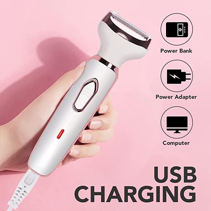 Electric Razor - Shaver - Trimmer for Women: 2 in 1 Painless Body Razors and Facial Hair Remover - Rechargeable Hair Removal Kit for Face Body Leg Bikini Underarm Arm