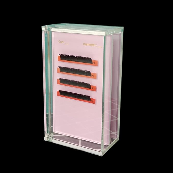 Two Layers Eyelash Grafting Pallet with Cover, Dust-proof Acrylic Lash Tile holder, Eyelash Extensions Storage Gasket Pads 2 Tiers for Beginners Beauty Artist Salon (Pink)
