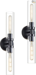 2 Light Bathroom Wall Sconce Set of 2,Modern Farmhouse Black Bathroom Light Fixture Over Mirror with Clear Glass Shade,Bathroom Vanity Light for Hallway Cabinet Bedroom Stairway Porch