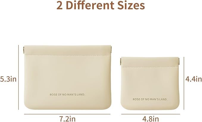 MEIBOOCH 2 Pack Small Makeup Bag for Women, New Organosilicon Super Fiber PU Leather Mini Cosmetic Bag for Travel, Coin Purse Organizer Storage Pouch (Printed with Phrase, Beige)