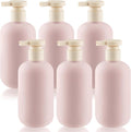 DMuuuDM 6 Pcs 10 oz Soft Plastic Bottles with Press Pump,Empty Refillable Travel Shampoo Dispenser Container for Hand Soap,Shampoo,Lotion,Body Wash,Conditioner,Silicone Funnel Included (Pink)