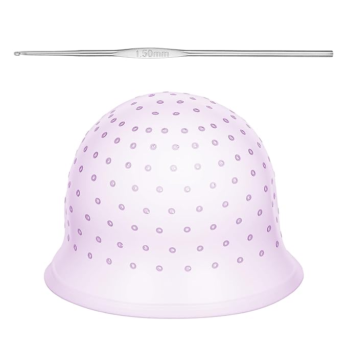 LIQWEI Punched Silicone Highlight Hair Cap with Needle, Professional Reusable Highlighting Poked Hole Caps with Hooks for Color Hair Salon Hairdressing Dyeing Staining Tools for Women Men