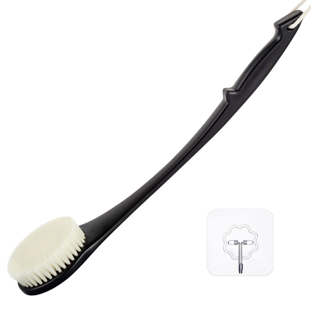 Body Back Scrubber – 17'' Long Handle Shower Brush, Durable Exfoliator for Dry & Wet Use, Deep Cleansing & Gentle Exfoliation for Smooth Skin – for Men, Women & Elderly (Black)
