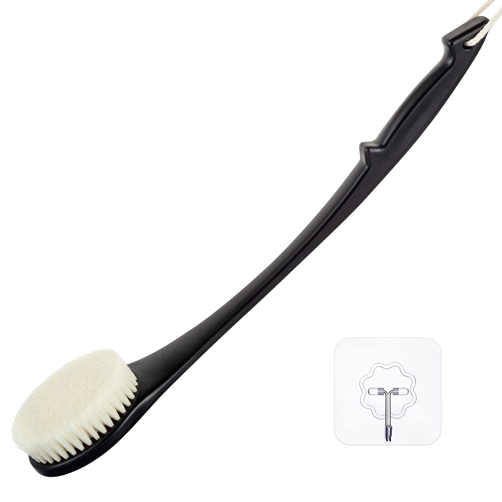 Body Back Scrubber – 17'' Long Handle Shower Brush, Durable Exfoliator for Dry & Wet Use, Deep Cleansing & Gentle Exfoliation for Smooth Skin – for Men, Women & Elderly (Black)