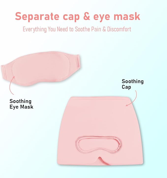 Migraine Relief Cap with Adjustable Eye Mask & Cooling Gel - 360° Compression Headache Hat for Hot & Cold Therapy, Natural Tension and Stress Relief