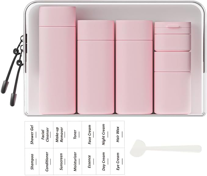 Sprigold 5 Pack Brief and Fashion Travel Bottles TSA Approved, BPA Free Travel Size Travel Containers Refillable Squeeze Bottles for Cosmetic Shampoo Cream Conditioner Lotion Soap… (Nordic pink)