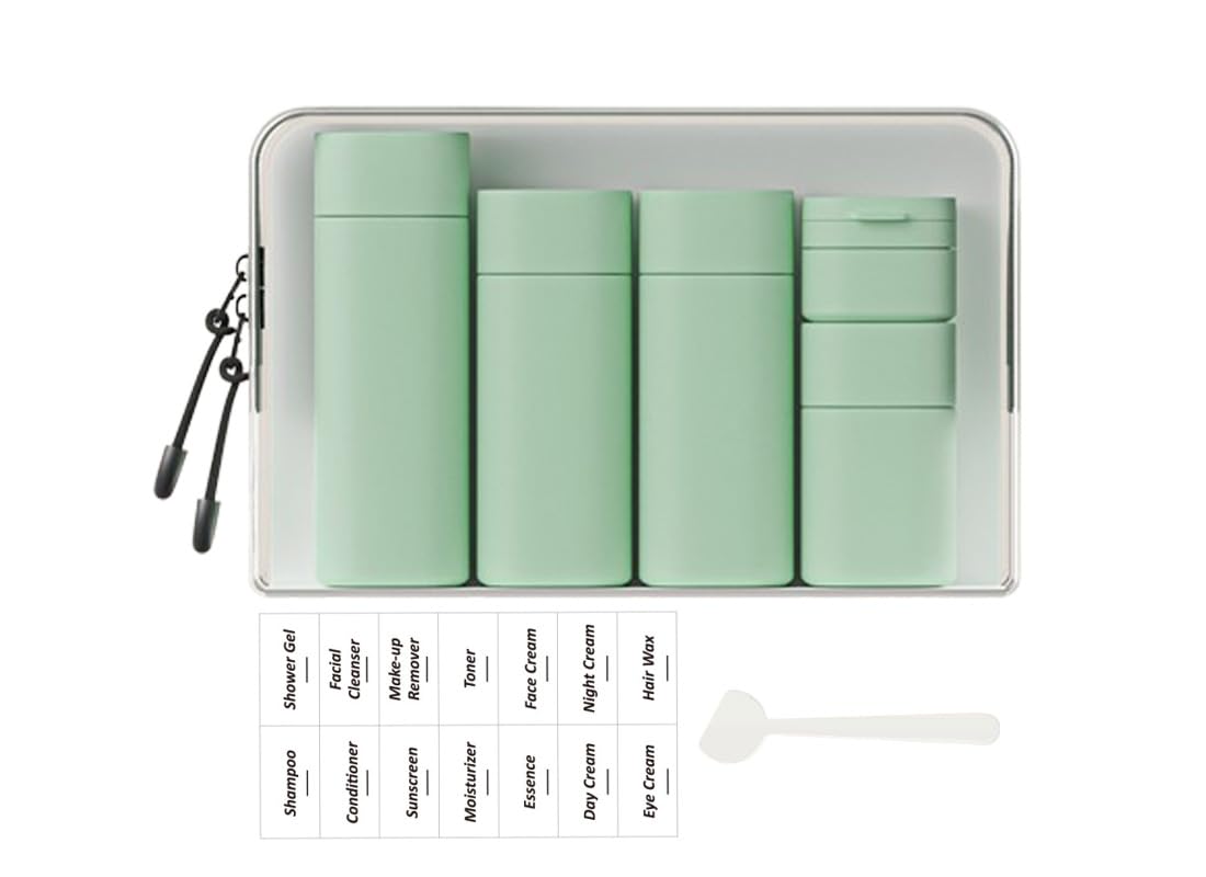 Sprigold 5 Pack Brief and Fashion Travel Bottles TSA Approved, BPA Free Travel Size Travel Containers Refillable Squeeze Bottles for Cosmetic Shampoo Cream Conditioner Lotion Soap… (Nordic mint green)
