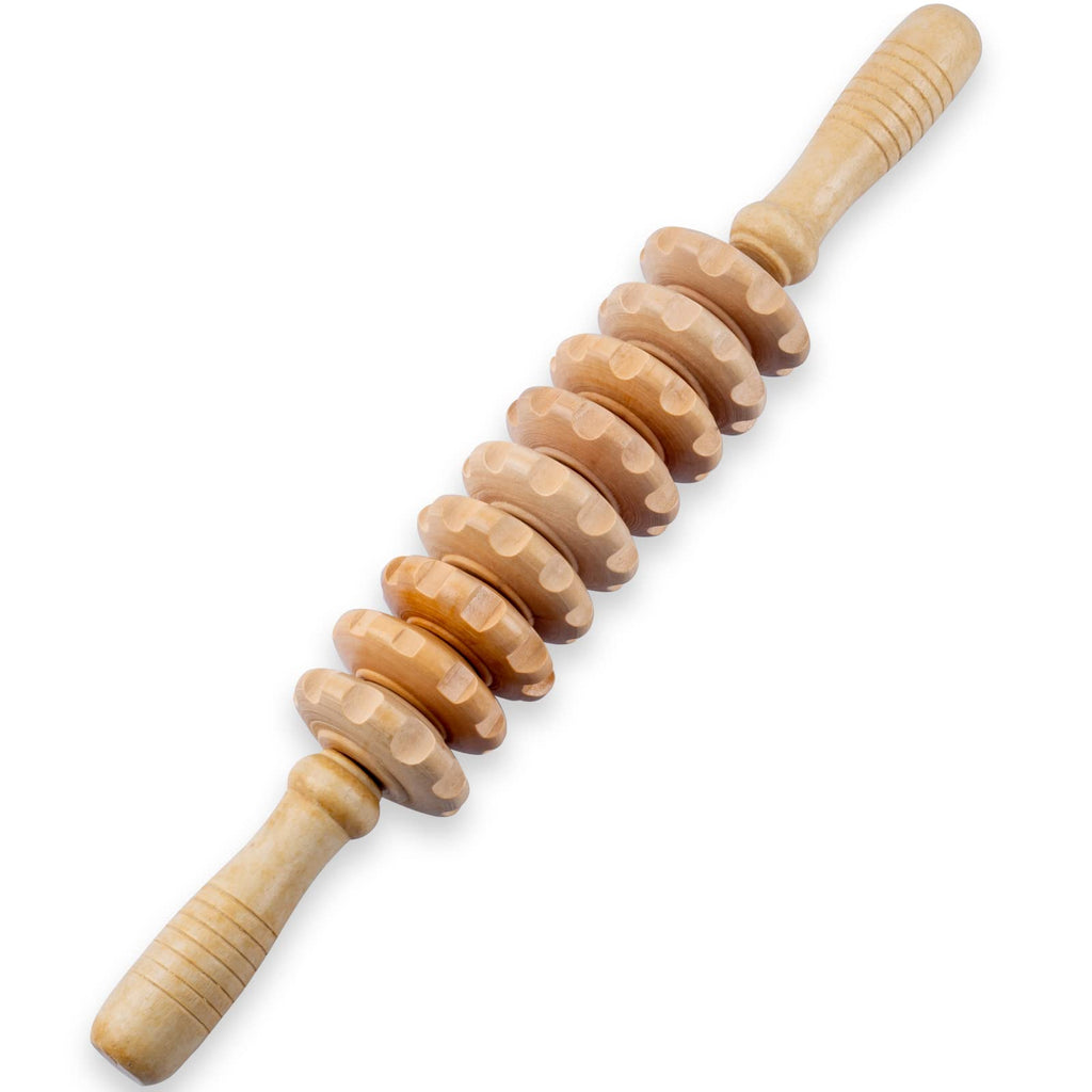 Wooden Massage Roller for Body Shaping, Wood Therapy Roller with 9 Rotating Rollers, Anti-Cellulite Body Sculpting Massage Tool for Muscle Relaxation