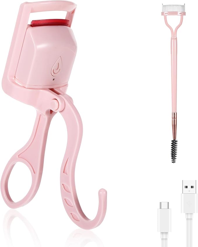 Heated Eyelash Curler, Fast Heat Up in 3s and 24h Long-Lasting Eye Lash Curler for Women,Safe Anti-Burn Heated Lash Curlers,USB Rechargeable Eyelash Curlers with Sensing Heating Silicone Pad(Pink)