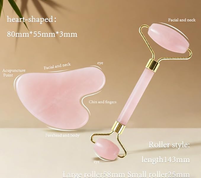 Jade Roller Gua Sha Tools – Nature Gua Sha Facial Tool Skin Tightening Face Massager Anti-Aging Jade Face Roller Puffiness Reducing Guasha Stone for Women Men (Light Pink)