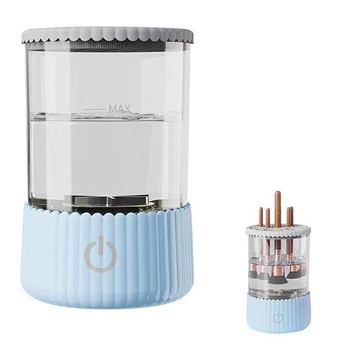 Electric Makeup Brush Cleaner Machine, Multi-Functional Cosmetic Brush Cleaner, Portable Automatic Makeup Brush Cleaning Solution With Dryer-Holder for All Brush Sizes (Blue)