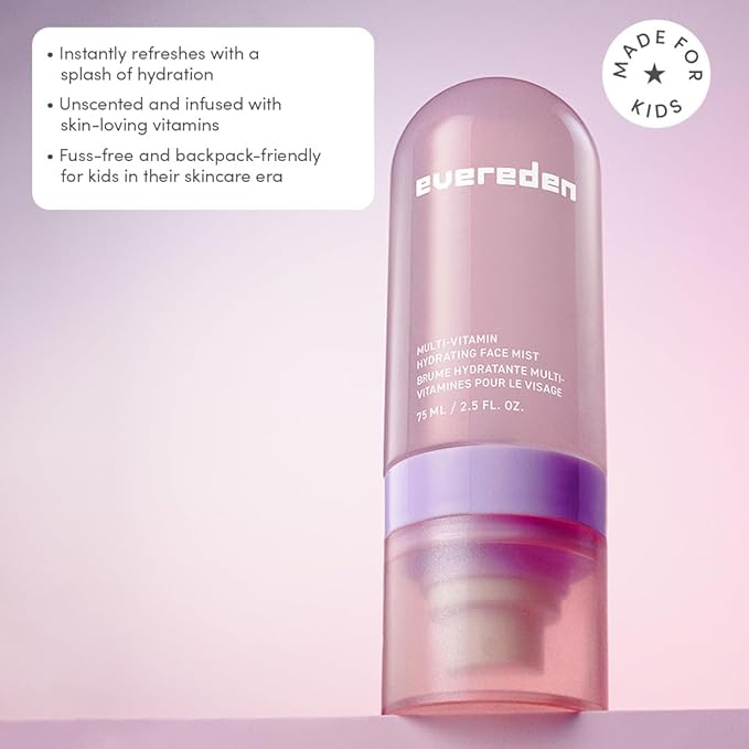 Evereden Kids Multi-Vitamin Hydrating Face Mist | Nourishing Face Spray, Preppy Skincare Essential for Ages 6+ | Clean Formula Safe for Sensitive Skin | Multi-Vitamin Complex, Peach & Mango Juice