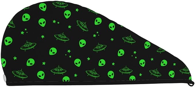 Galaxy Alien Hair Towel Wrap Microfiber Fast Drying Hair Turban with Buttons for Women Men Drying Curly, Long & Thick Hair